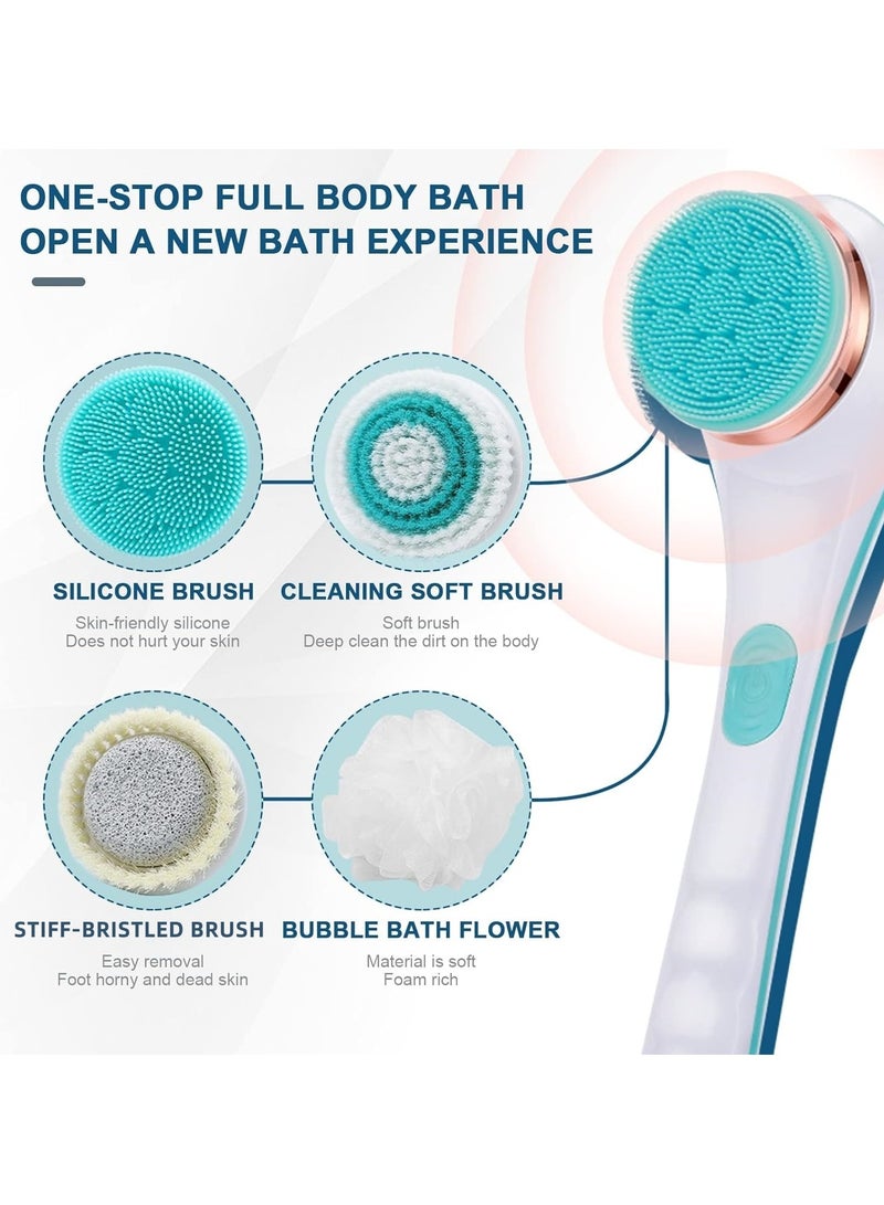 【Electric Bath Brush】 Silicone Back Scrubber, Full-Body Exfoliating Massager, Long-Handle Rechargeable Shower Brush with 4 Rotating Brush Heads, Deep Cleansing Body Scrubber for Men and Women - Image 5